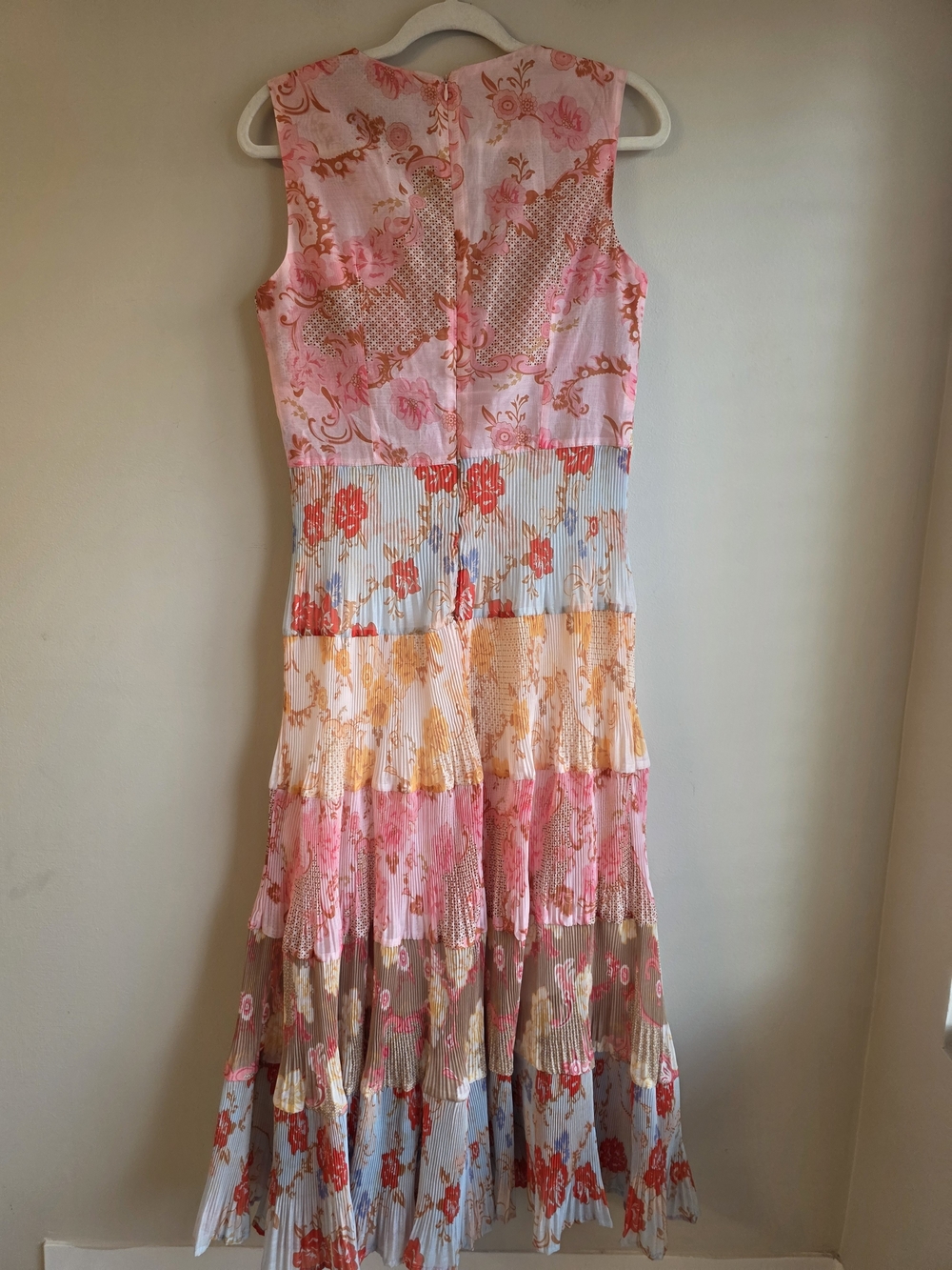DALIA MACPHEE Floral Pleated Tiered Maxi Dress Medium Pink Patchwork - Picture 7 of 9